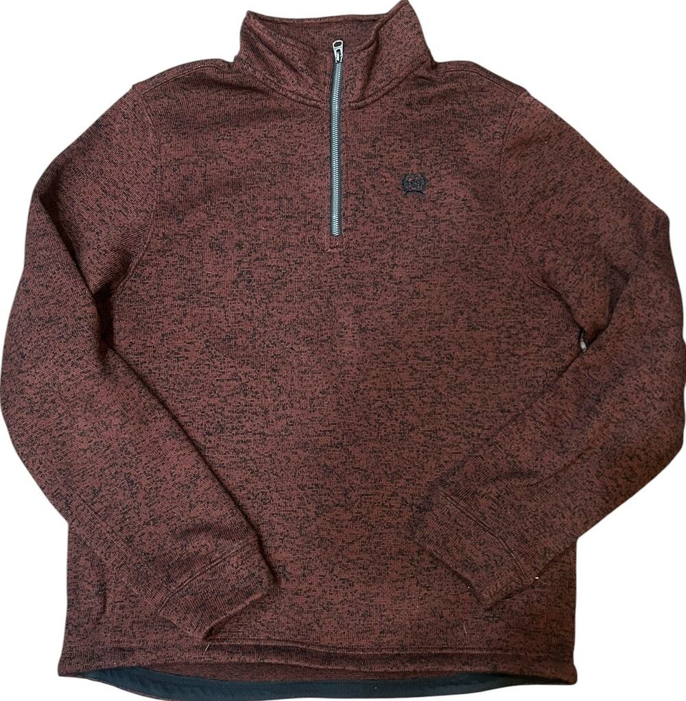 Cinch Men's Medium 1/4 Zip Pullover Sweater Fleece Heather Brown Western EUC